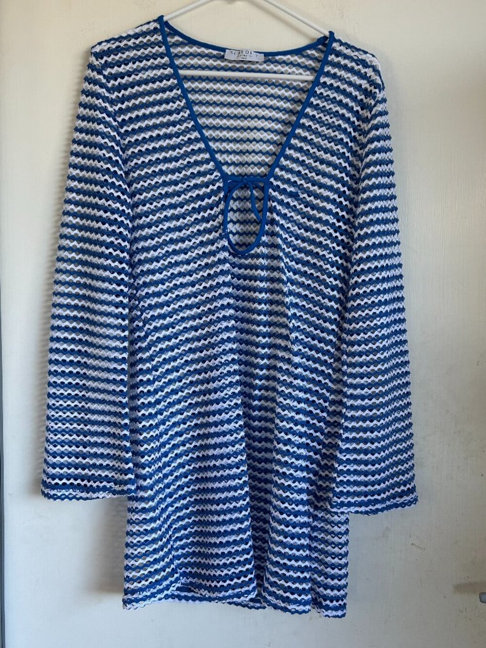 Seafolly - Blue and White Long Sleeve Beach Coverup